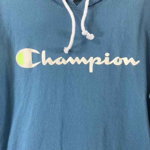 Champion Knit Hoodie Mens Large Blue Lightweight Kangaroo Pocket Pullover - Picture 2 of 12
